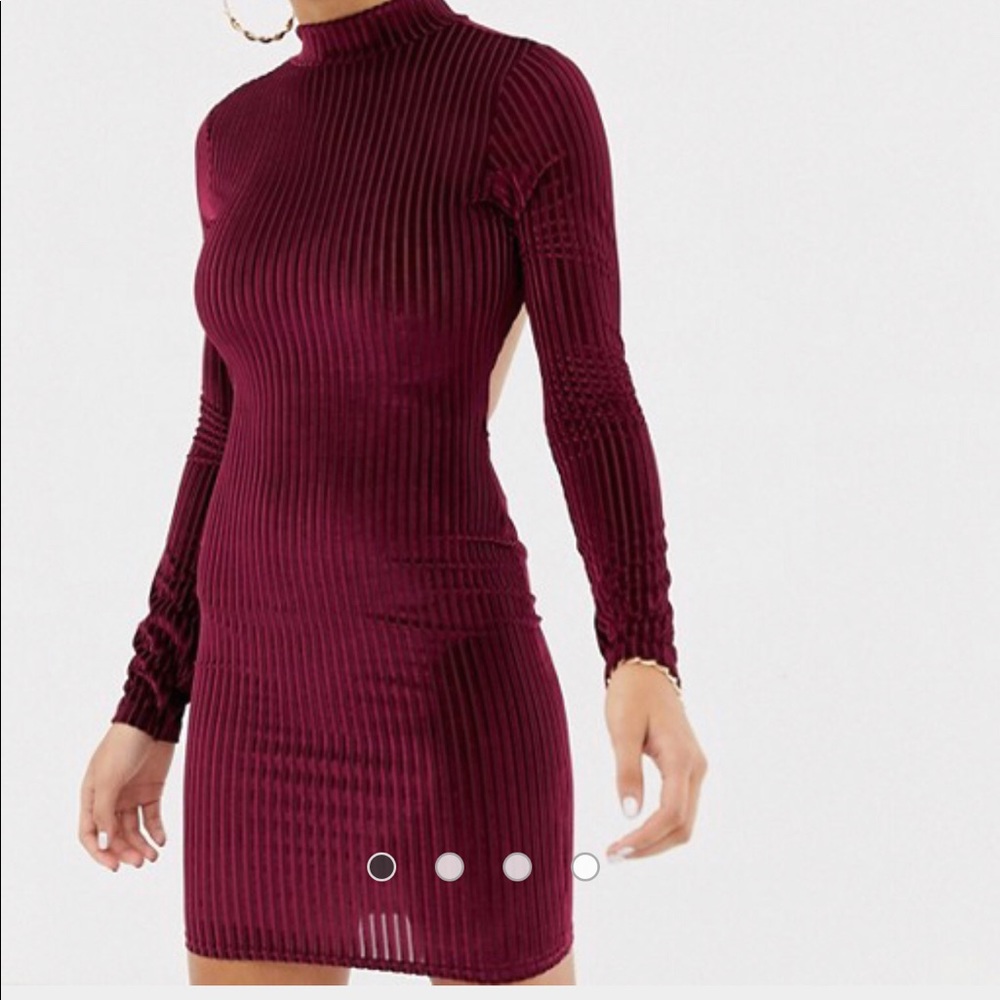 Misguided ribbed velvet open back dress